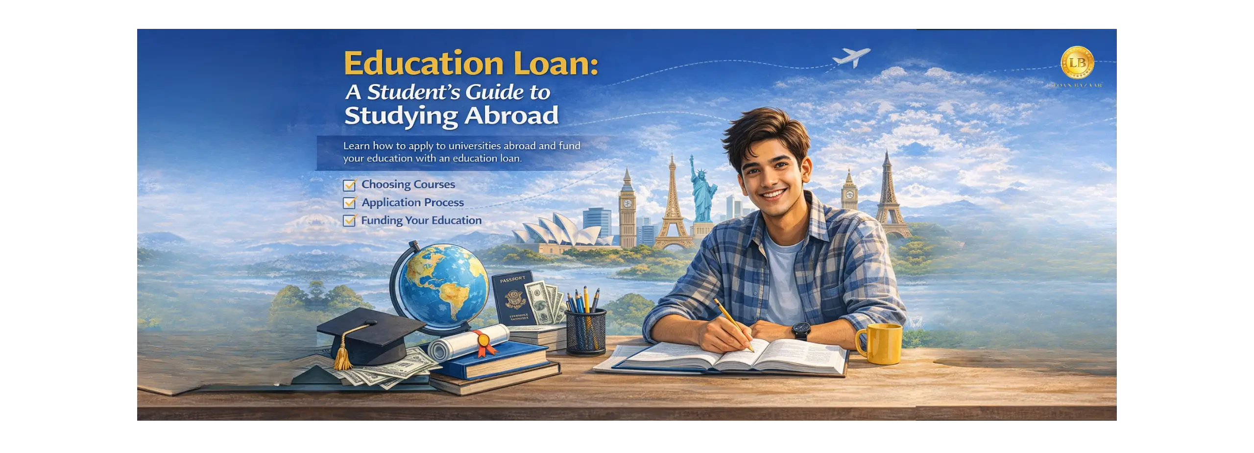 Student planning overseas education with education loan and global study options